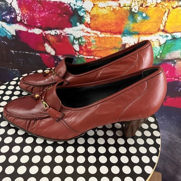 Vintage Naturalizer Stacked Heel Loafer Style Pump Size 7.5 Medium Leather - Picture 3 of 7